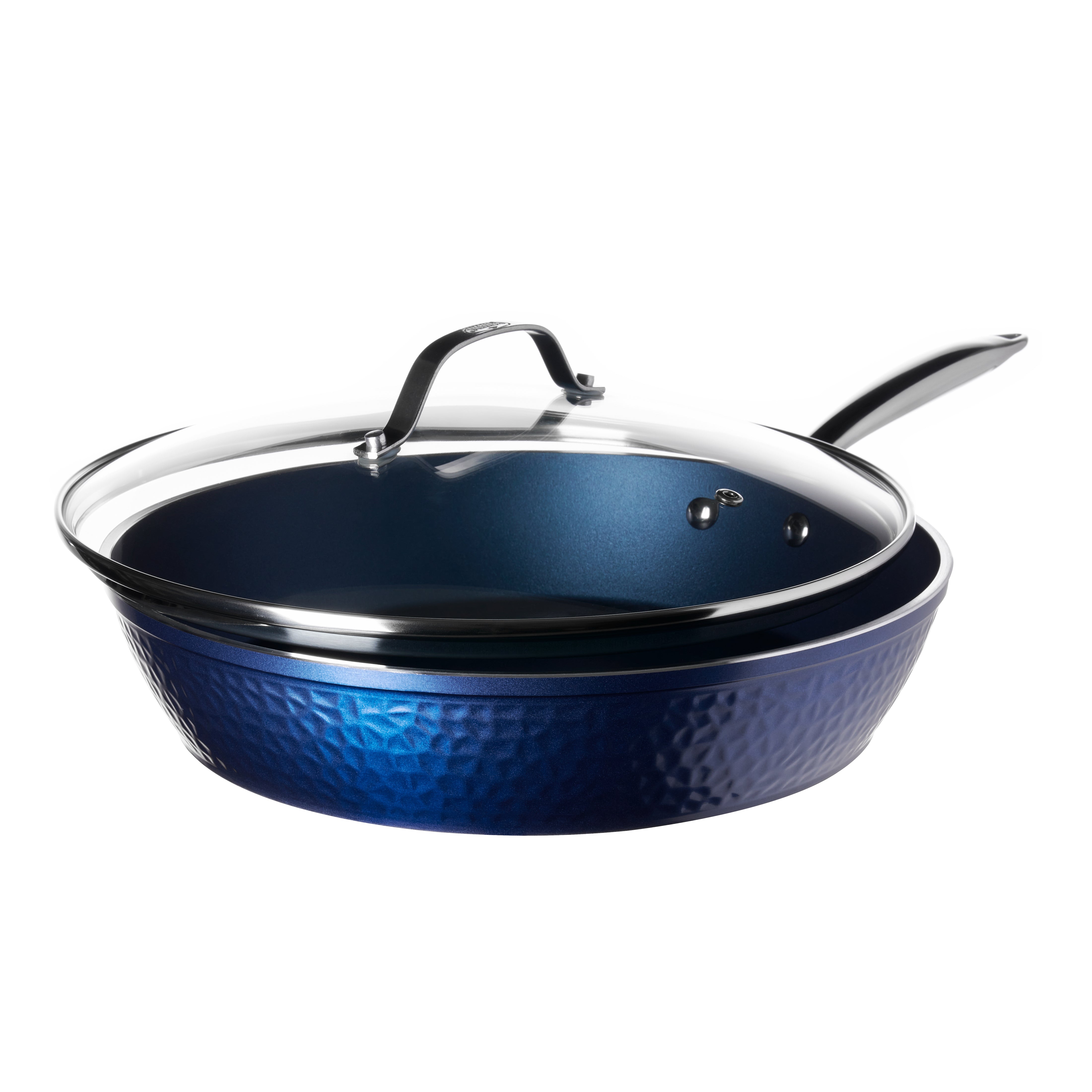Contemporary Home Living 18 Blue Ceramic Nonstick Frying Pan with Lid 