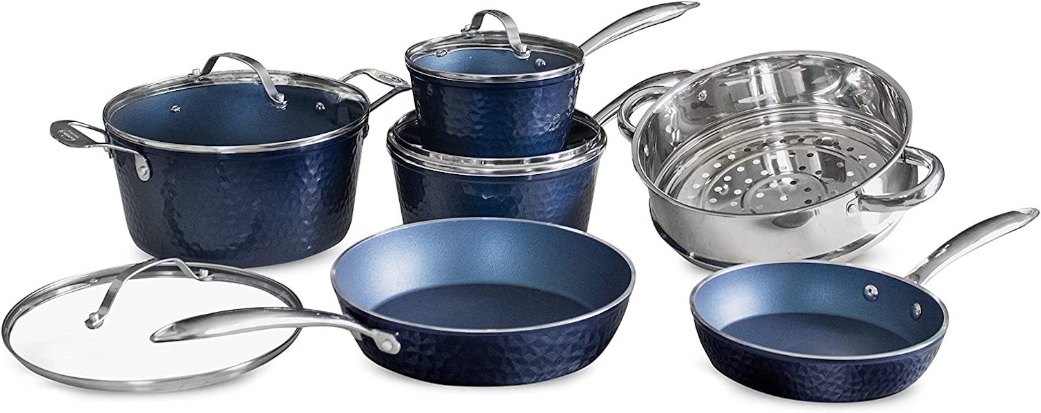 Granite Stone Pots and Pans Set, 10 Piece Complete Cookware Set, Nonstick,  Dishwasher Safe, Blue