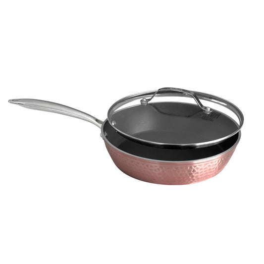Hammered Rose Gold 9.5" Pan with Glass Lid
