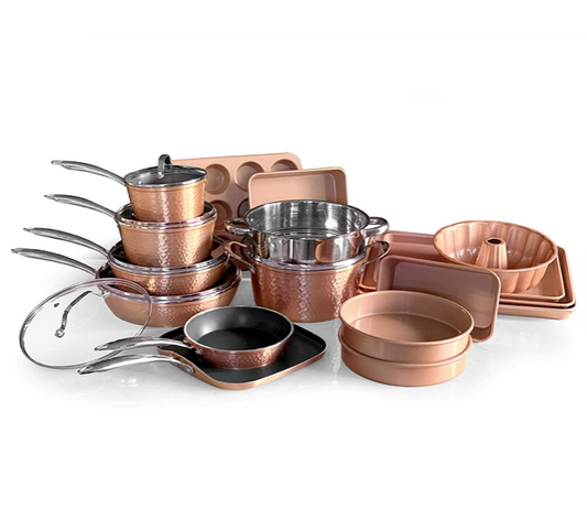 Hammered Rose Gold 22 Piece Cookware and Bakeware Set